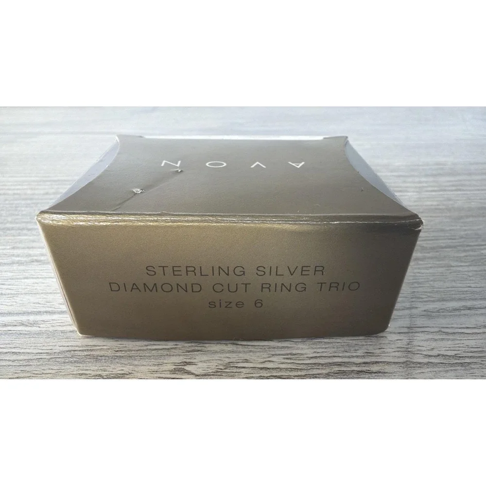 Avon Sterling Silver Diamond Cut Ring Trio Size 6 New Old Stock Sealed 1999